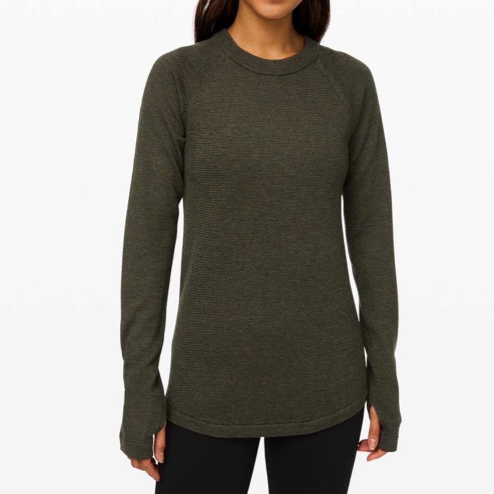 Lululemon Olive Merino Wool Sit In Lotus Sweater